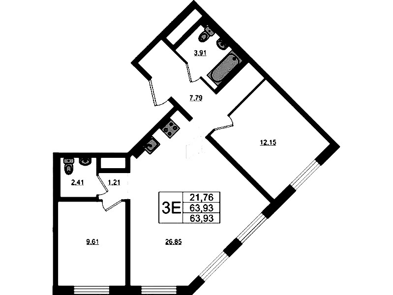 2-комнатная квартира 63.93 м², 3/17 эт., ЖК «Стороны Света 2»